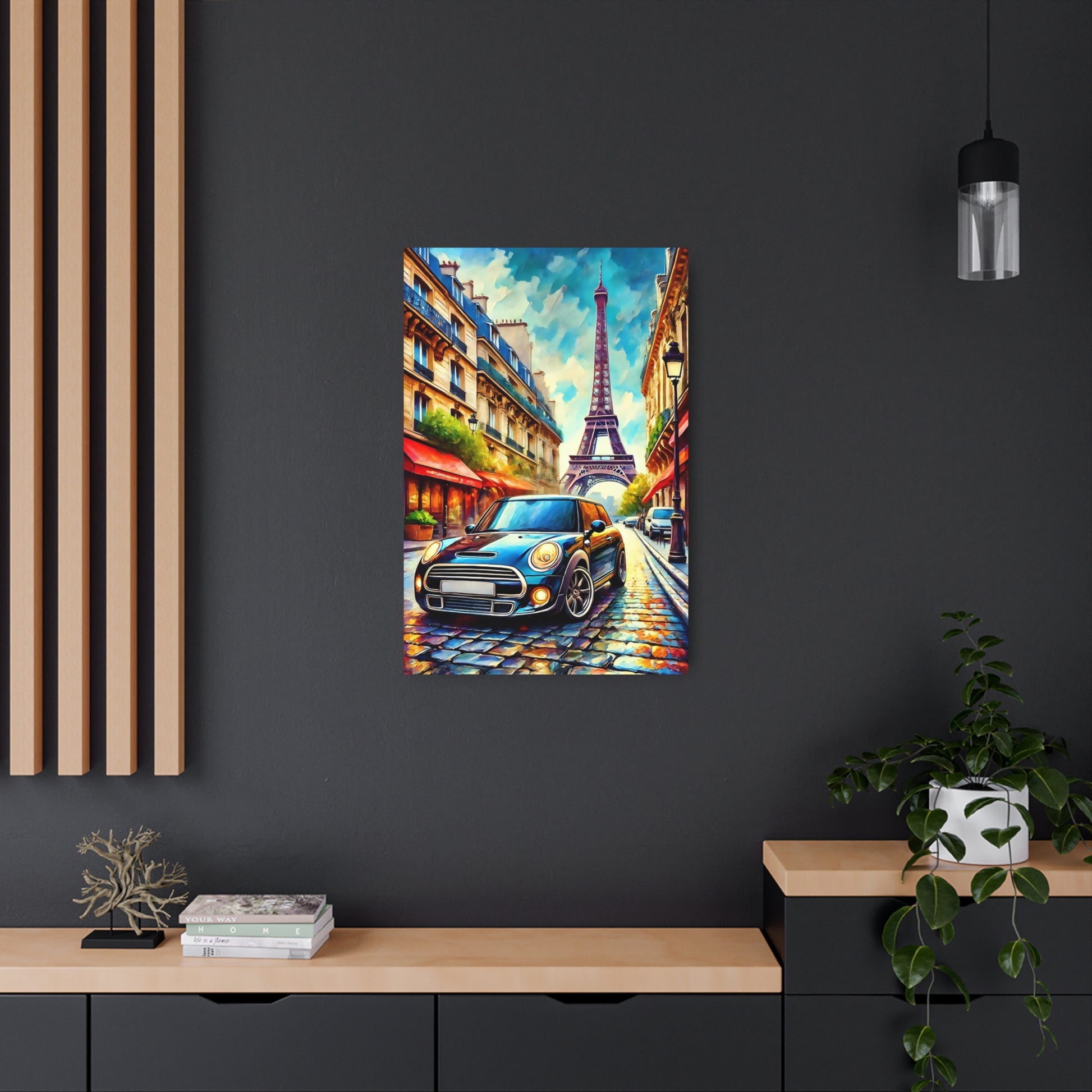 Parisian Dreamscape: Mini in the City of Lights Metal Art Sign