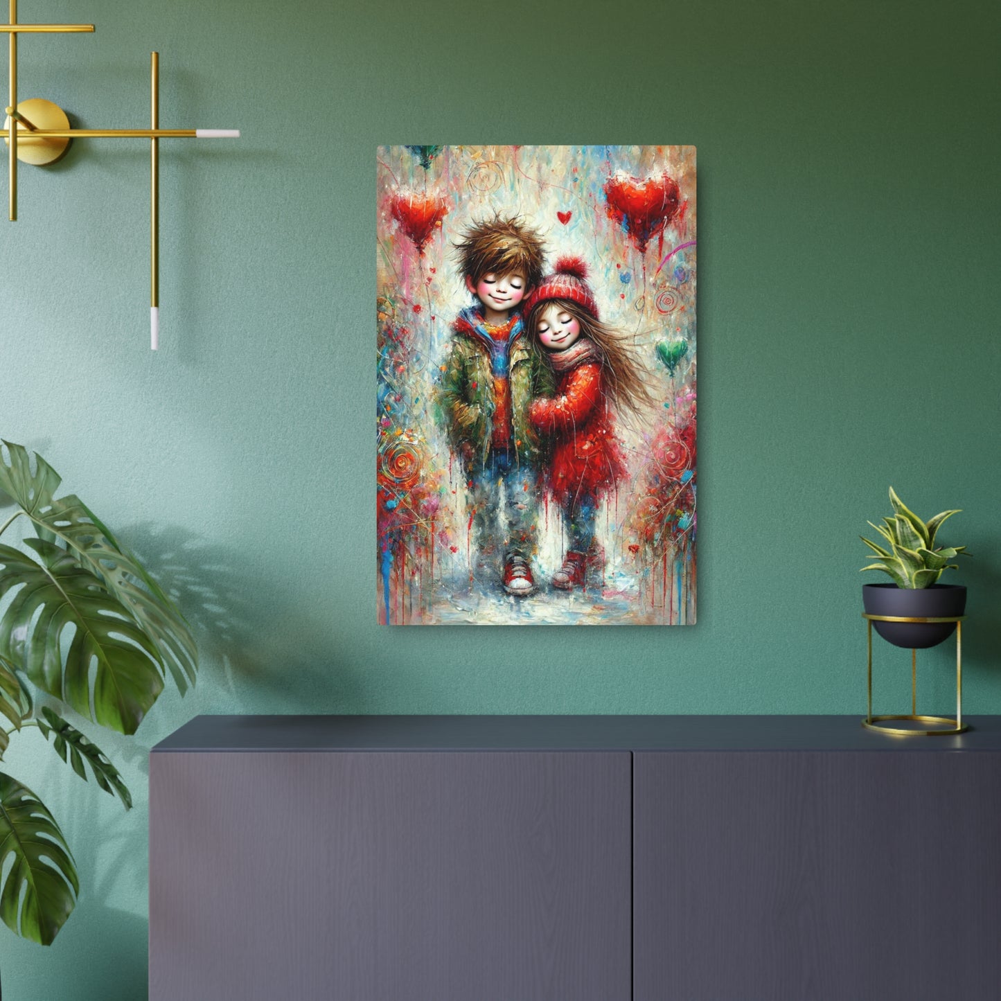 Innocence and Whimsy in a World of Colorful Hearts Metal Art Sign 20″ x 30″ (Vertical) 0.12''