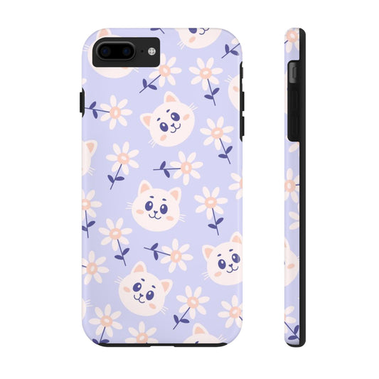 Cute cat with flowers seamless pattern Tough Phone Cases iPhone 7 Plus, iPhone 8 Plus