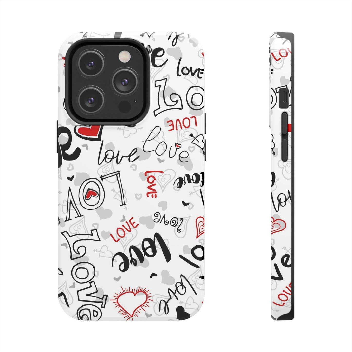 hearts with the words love Tough Phone Cases iPhone 14 Pro