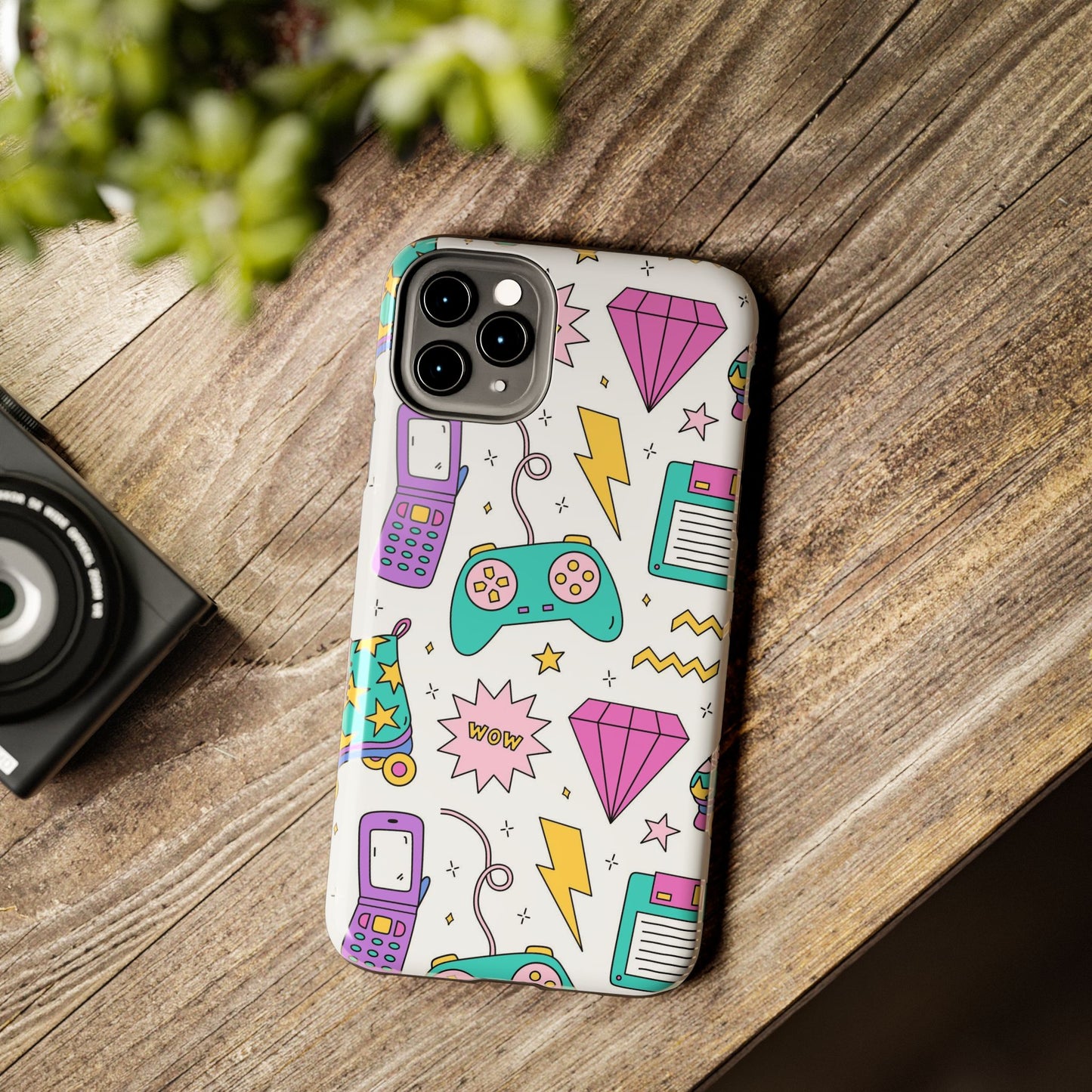 Bright seamless pattern with items from the nineties Tough Phone Cases