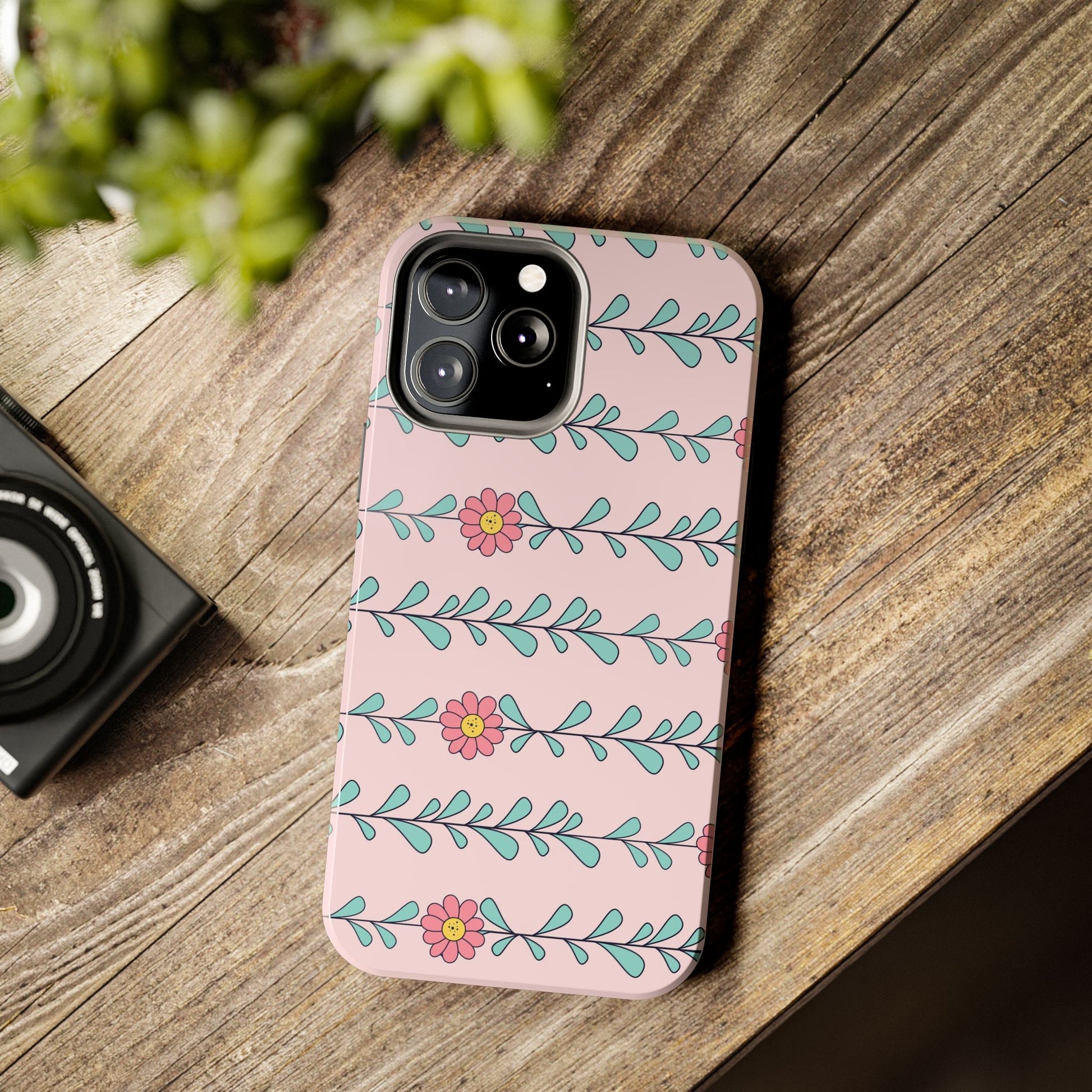 Seamless pattern pink flowers leaves Tough Phone Cases