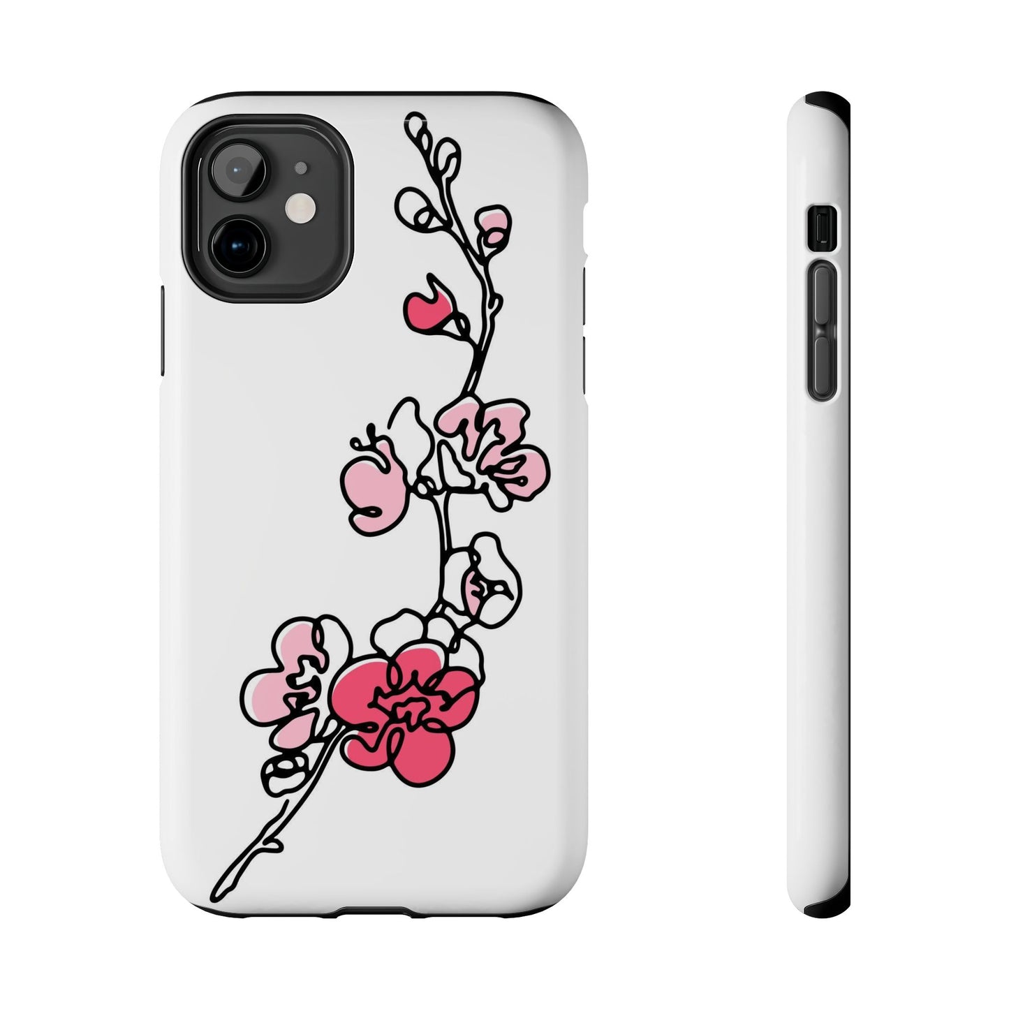 Cherry blossom single line art with abstract pink Tough Phone Cases iPhone 11