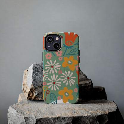 flowers in trendy retro Tough Phone Cases