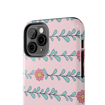 Seamless pattern pink flowers leaves Tough Phone Cases