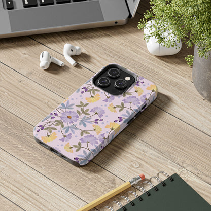 Blooming yellow and purple flowers Tough Phone Cases