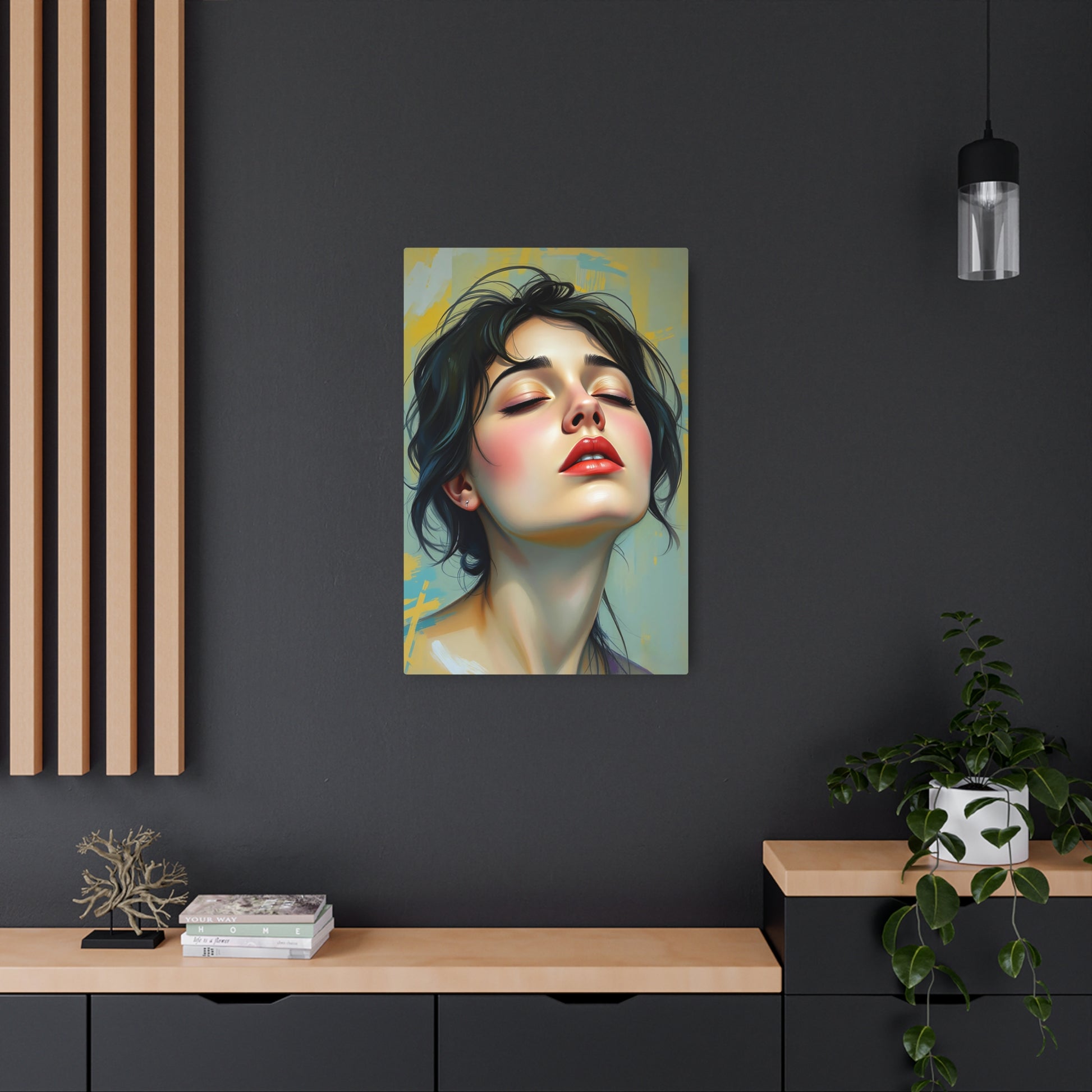 Elegant Serenity: Modern Metal Artwork of a Dreamy Portrait