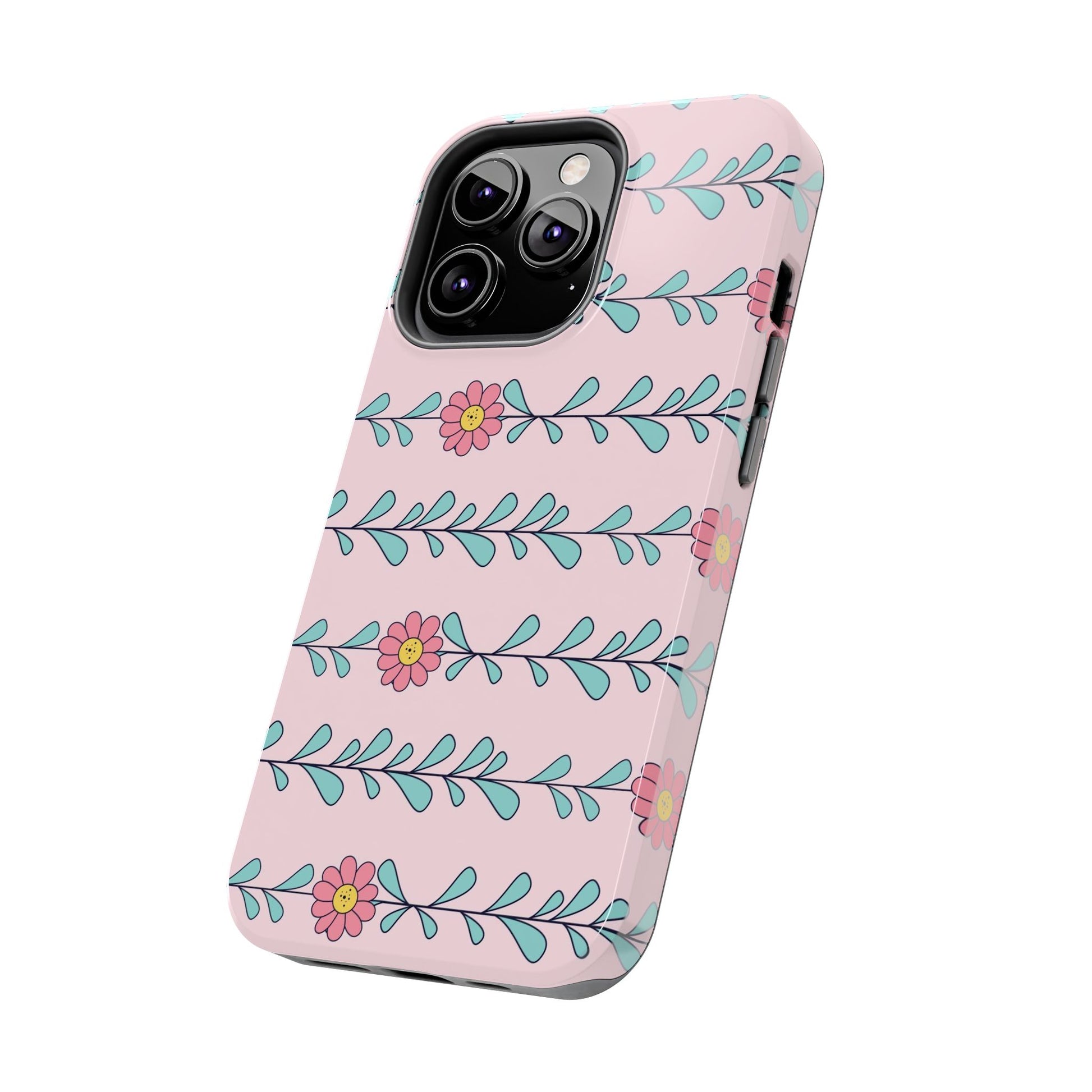 Seamless pattern pink flowers leaves Tough Phone Cases