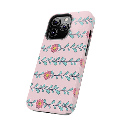 Seamless pattern pink flowers leaves Tough Phone Cases