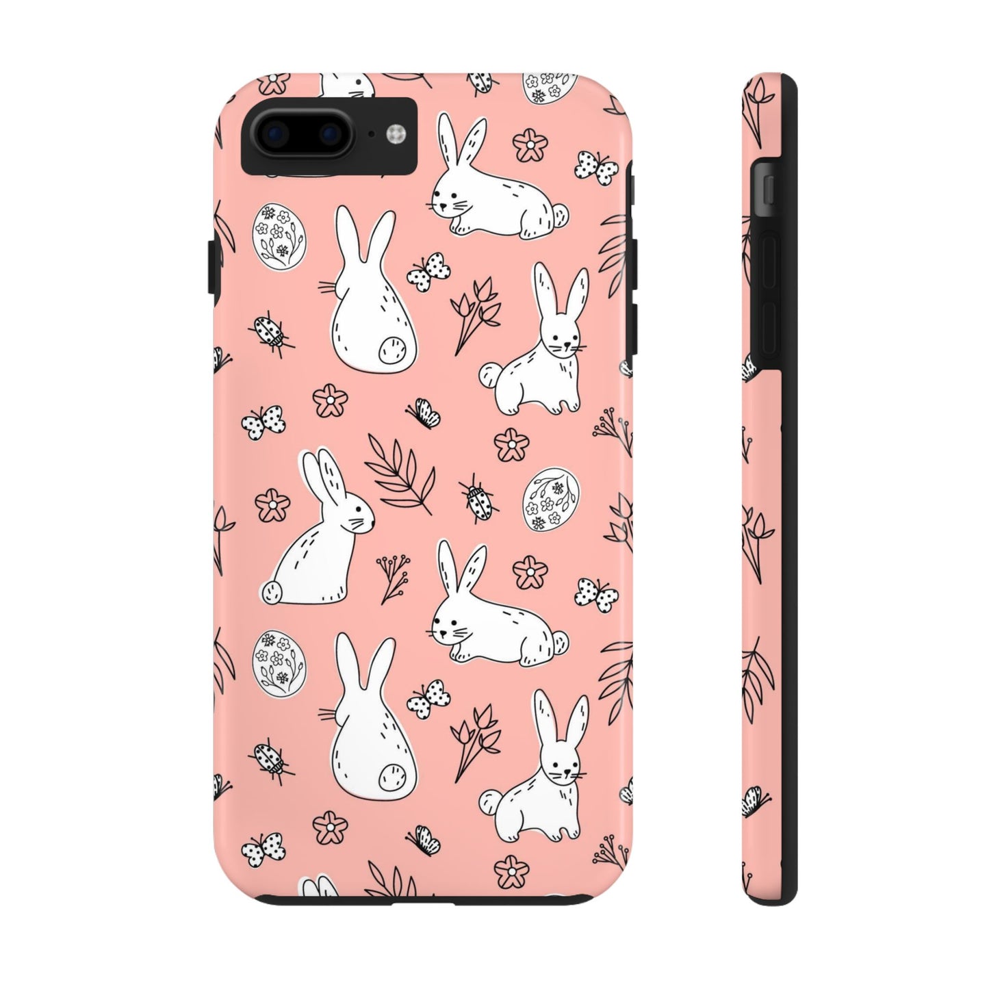 pattern with bunnies, flowers. Tough Phone Cases iPhone 7 Plus, iPhone 8 Plus