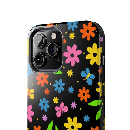 Cute pattern with simple flowers and butterflies. Tough Phone Cases