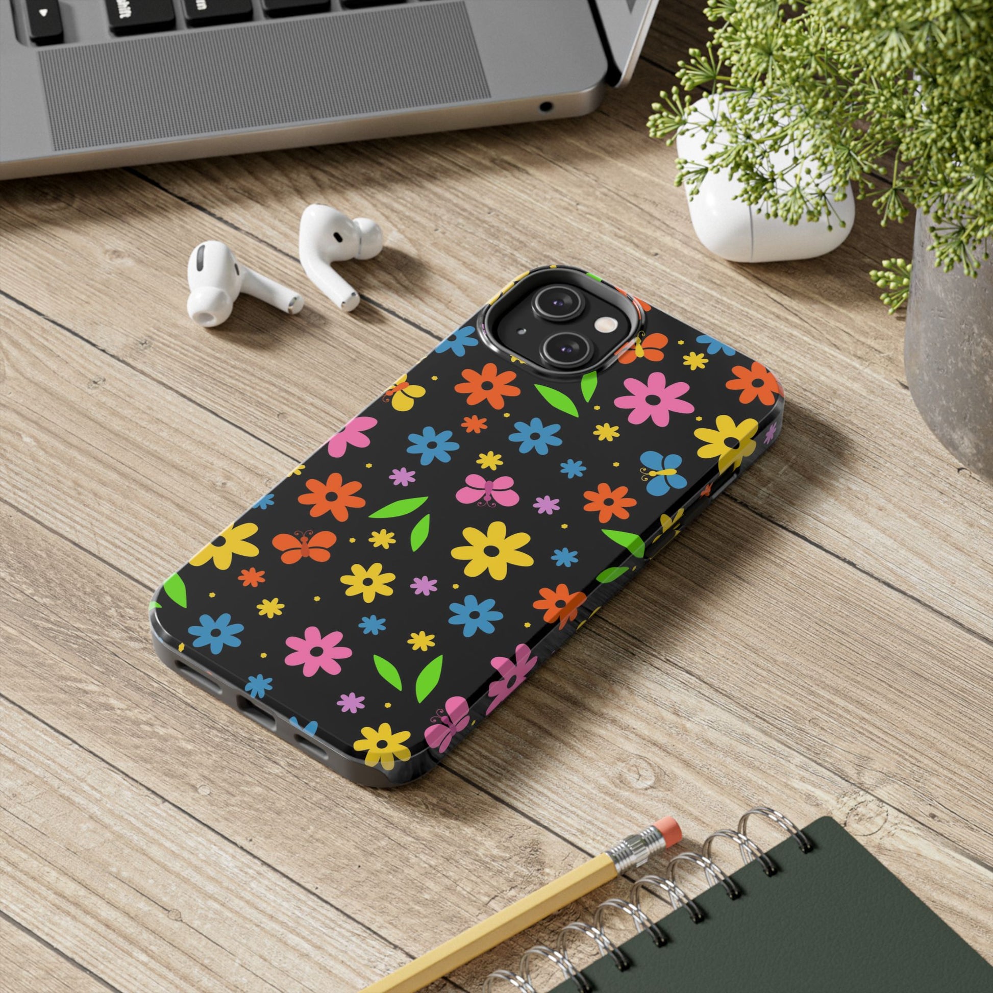 Cute pattern with simple flowers and butterflies. Tough Phone Cases