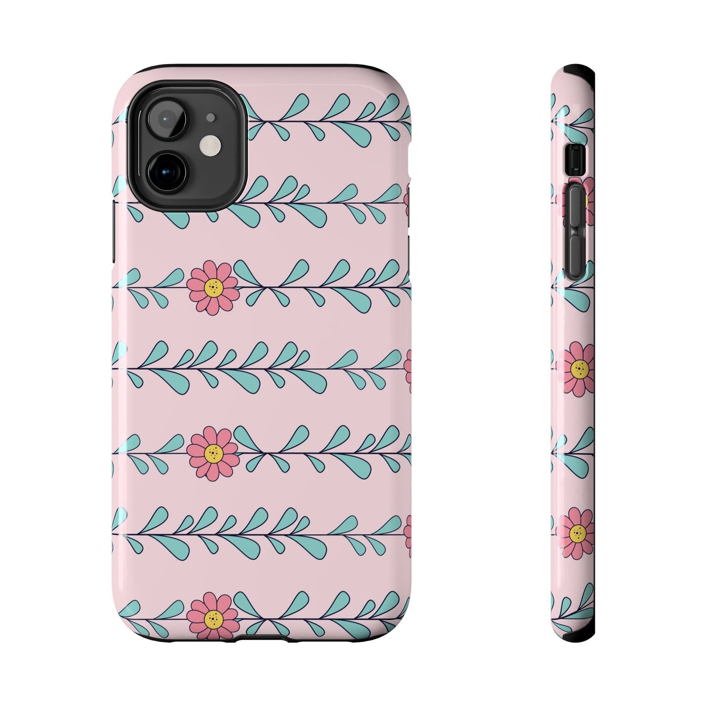 Seamless pattern pink flowers leaves Tough Phone Cases iPhone 11