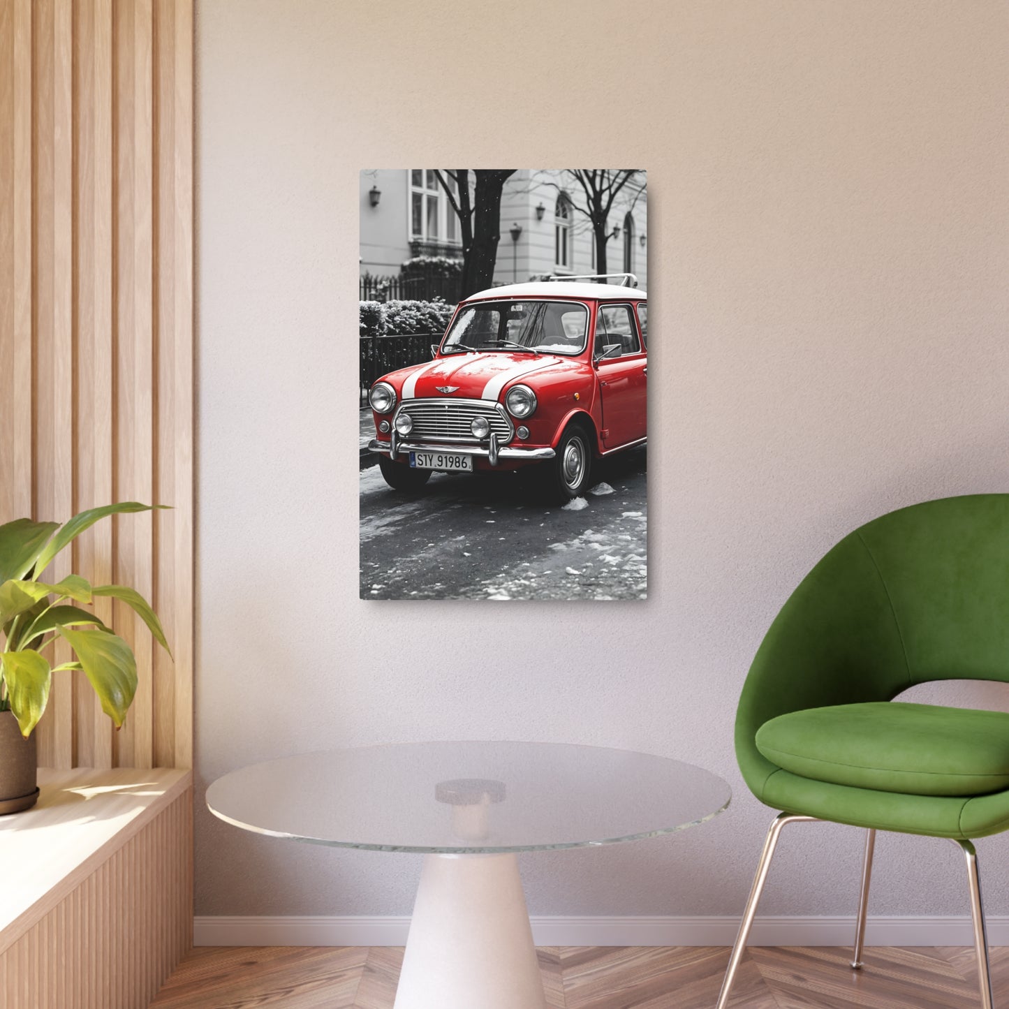 Classic Red Mini Cooper Metal Sign - Vintage Car Wall Art for Automobile Enthusiasts