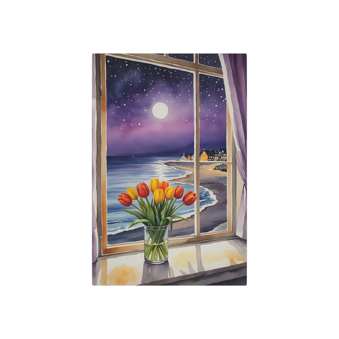 Lunar Serenity by the Seashore Metal Art Sign