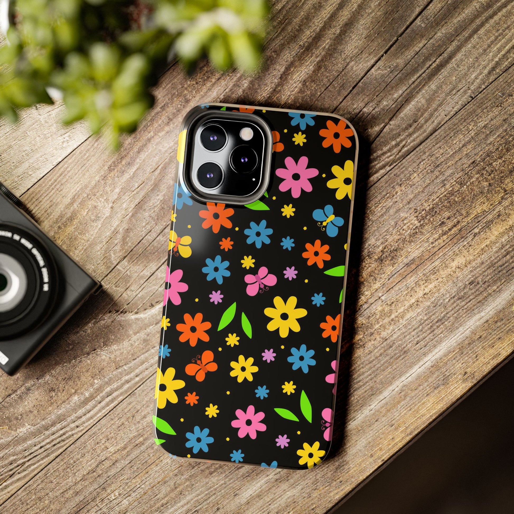 Cute pattern with simple flowers and butterflies. Tough Phone Cases