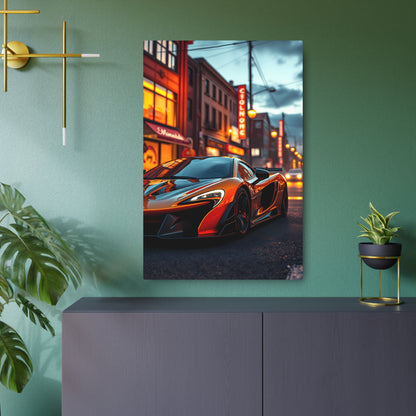 Vibrant Nightlife: McLaren P1 Metal Sign Artwork 24" x 36" (Vertical) 0.12''