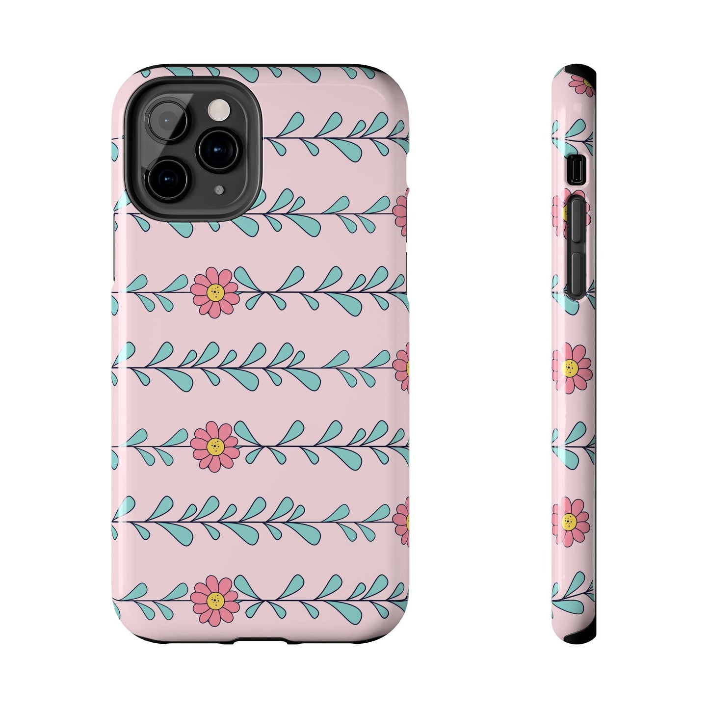 Seamless pattern pink flowers leaves Tough Phone Cases iPhone 11 Pro