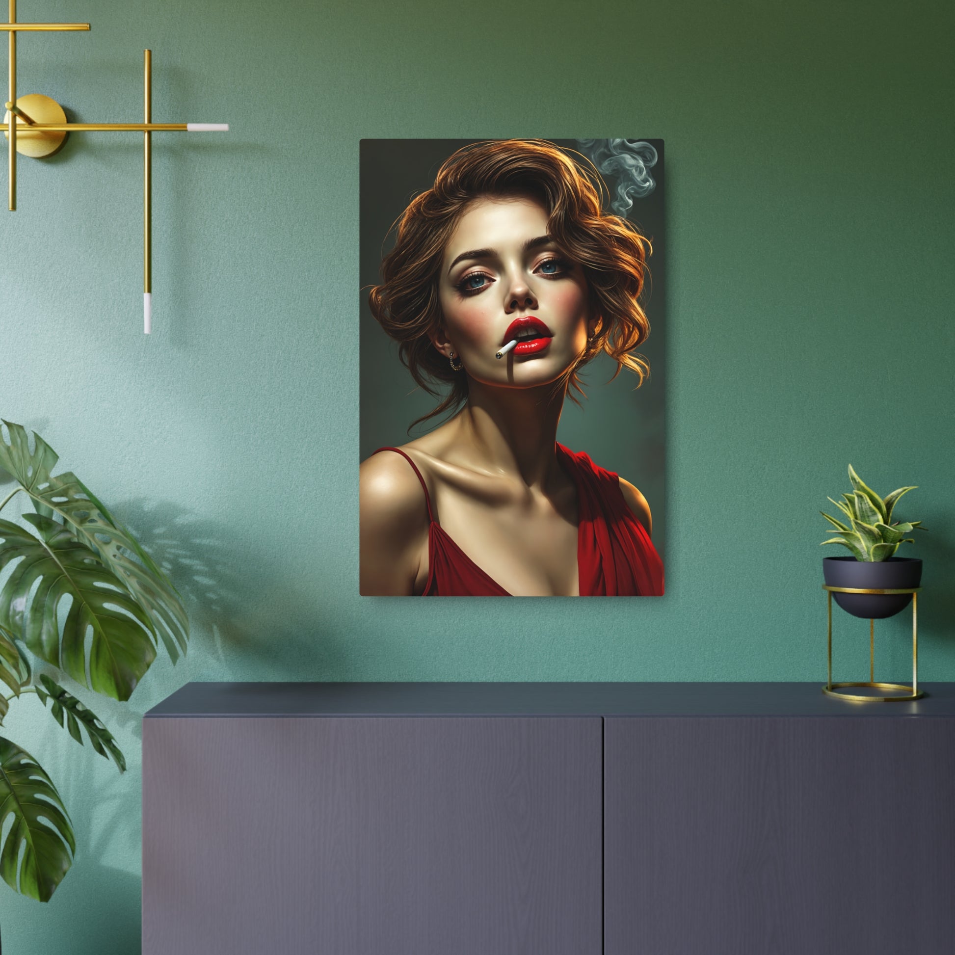 Captivating Portrait of a Glamorous Woman in Red - Artistic Masterpiece Metal Art Sign 20″ x 30″ (Vertical) 0.12''