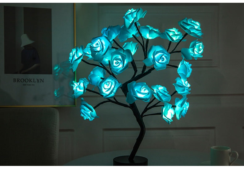 Rose Flower Lamp USB Battery Operated LED Table Lamp Bonsai Tree Night Lights Garland Bedroom Decoration Lights Home Decor Blue black