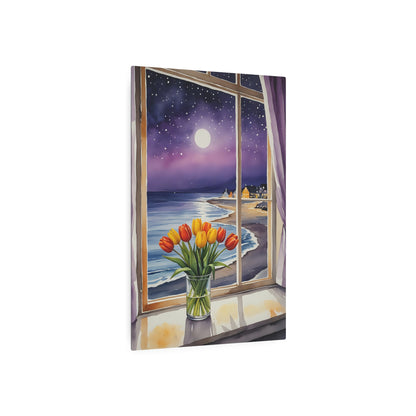 Lunar Serenity by the Seashore Metal Art Sign