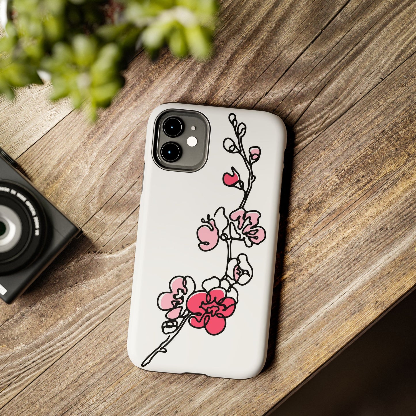 Cherry blossom single line art with abstract pink Tough Phone Cases