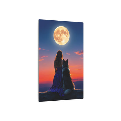 Moonlit Serenity: Enchanted Evening with Nature's Companion metal sign