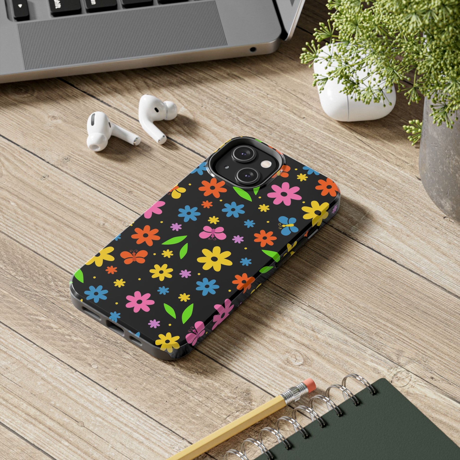 Cute pattern with simple flowers and butterflies. Tough Phone Cases