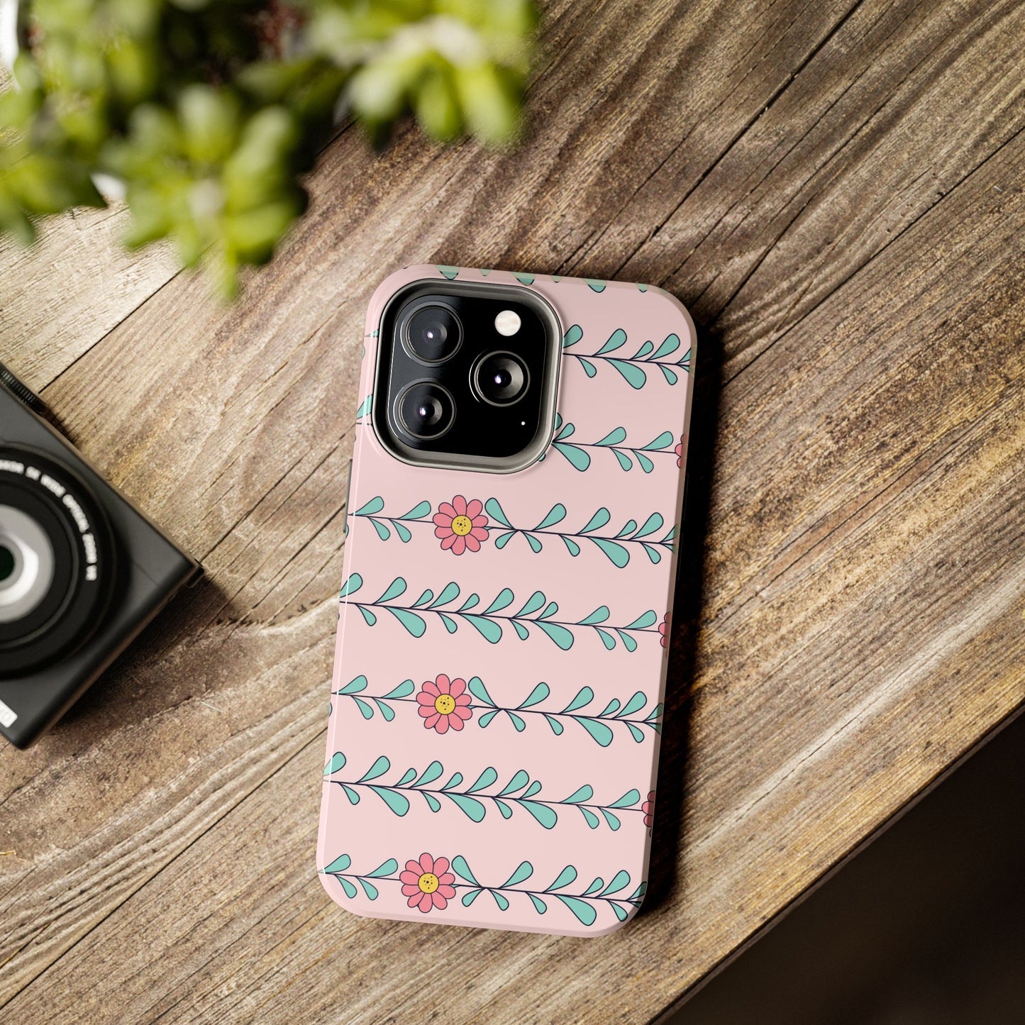 Seamless pattern pink flowers leaves Tough Phone Cases