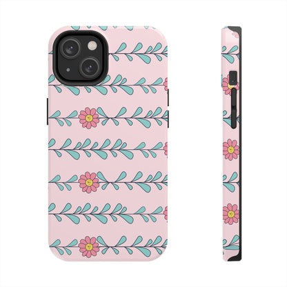 Seamless pattern pink flowers leaves Tough Phone Cases iPhone 14