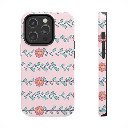 Seamless pattern pink flowers leaves Tough Phone Cases iPhone 14 Pro