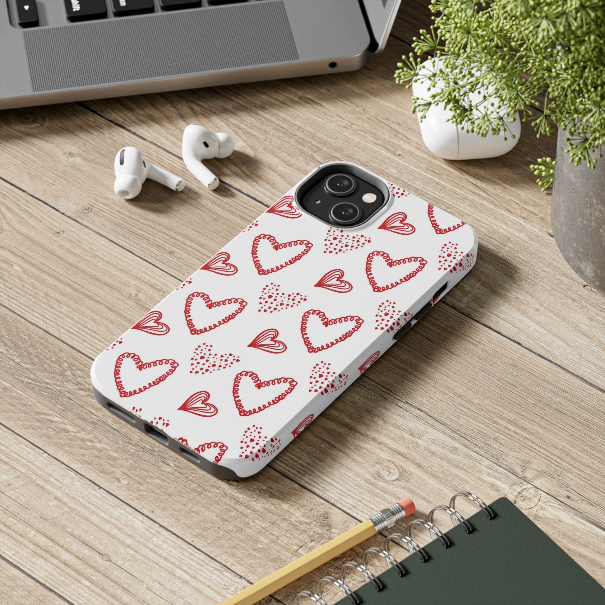 Cute hand drawn Valentine's hearts seamless pattern. Tough Phone Cases