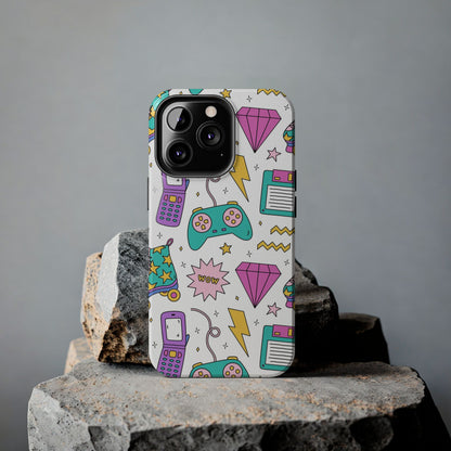 Bright seamless pattern with items from the nineties Tough Phone Cases