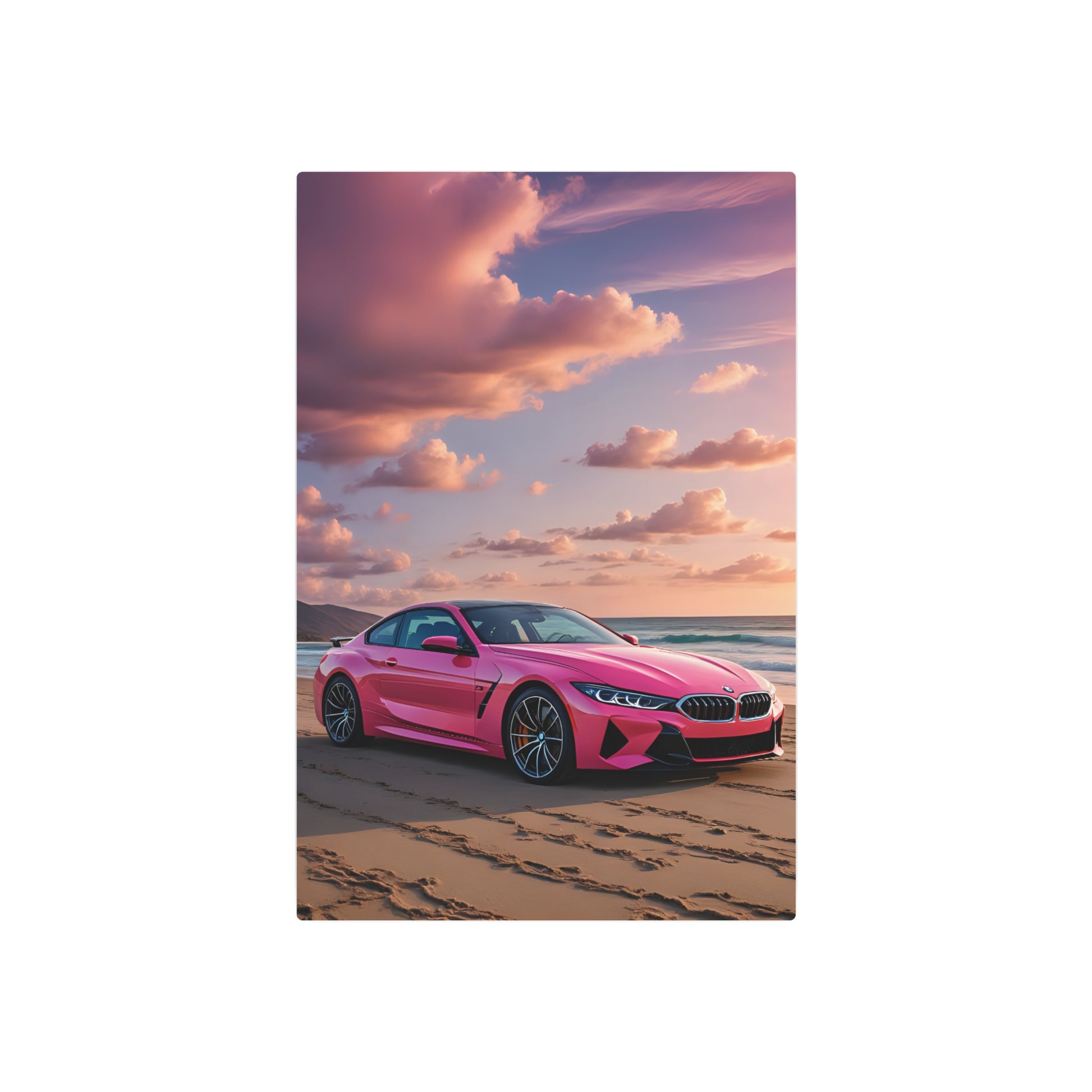 Sunset Gleam on a Pink BMW Supercar Metal Art Sign