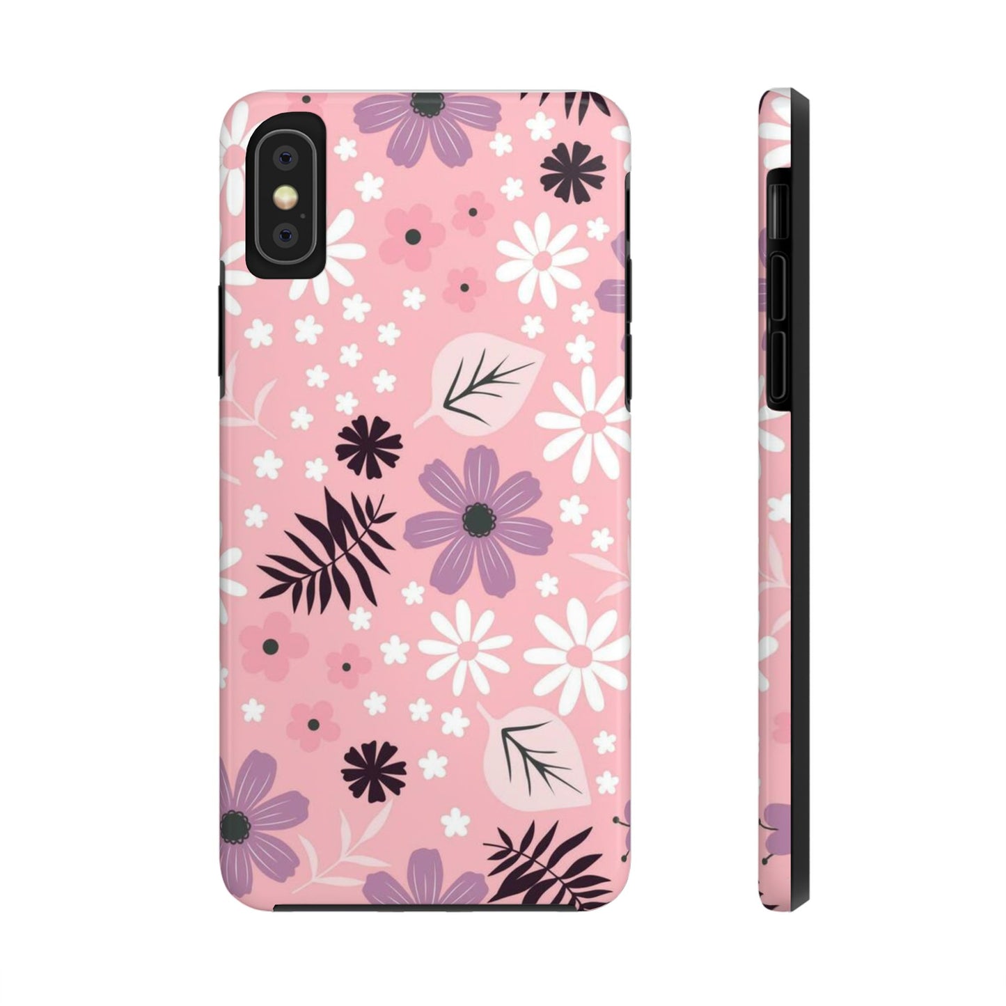 Seamless pink flourish pattern with field flowers tough phone case iPhone X