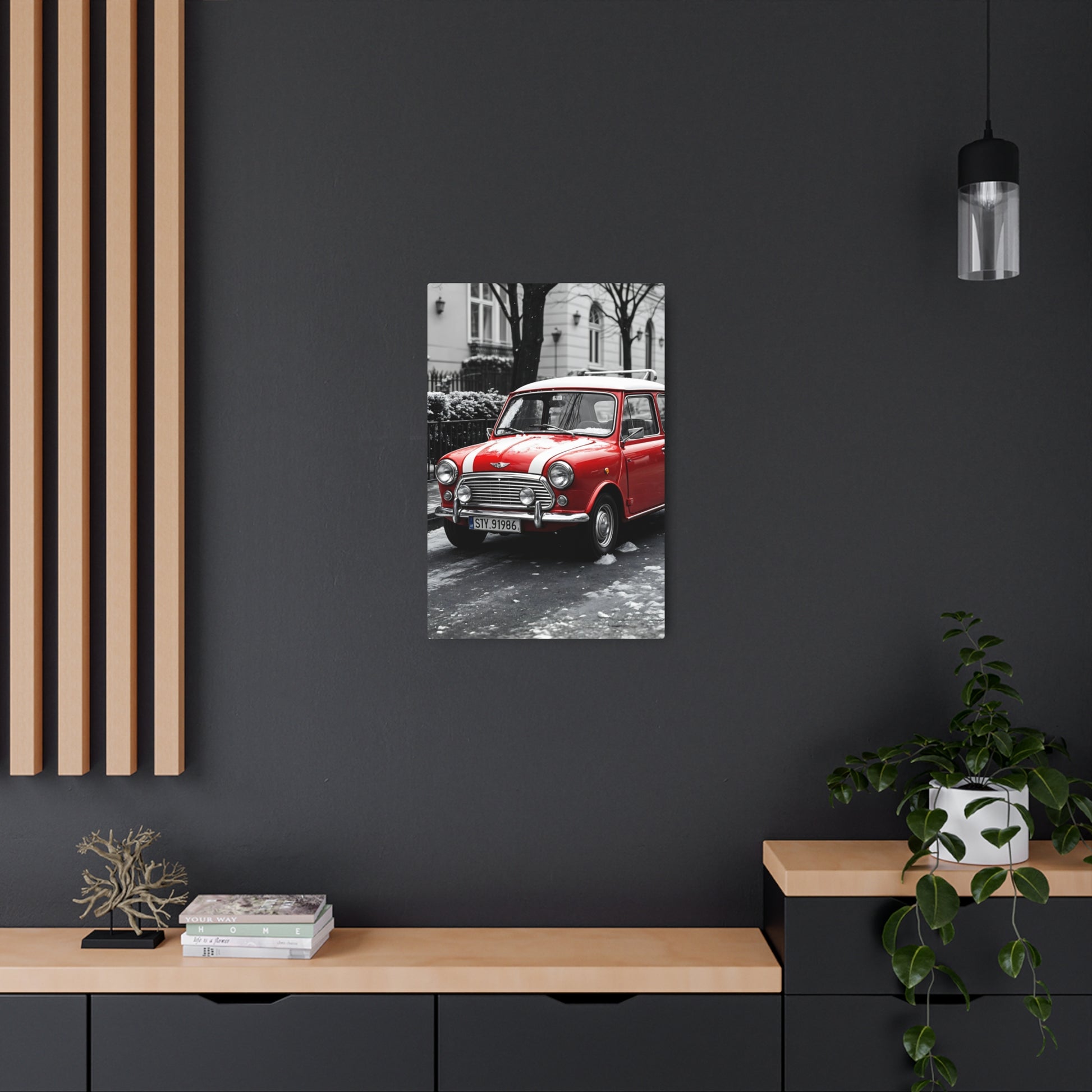 Classic Red Mini Cooper Metal Sign - Vintage Car Wall Art for Automobile Enthusiasts