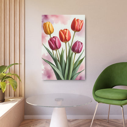 Vibrant Symphony of Tulips Metal Art Sign