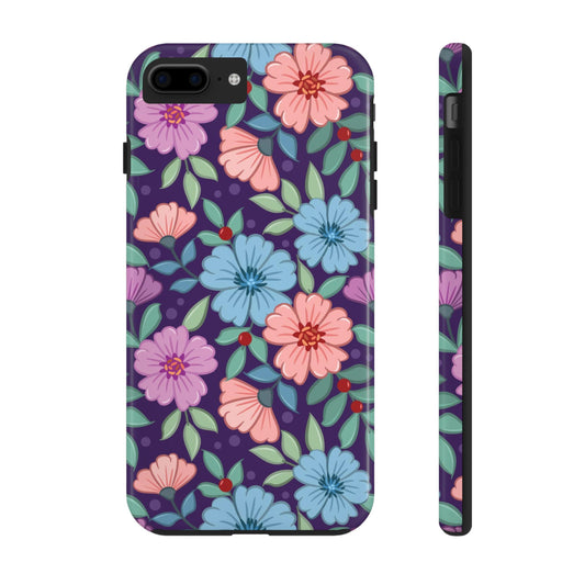 Colorful hand draw flowers on purple color Tough Phone Cases iPhone 7 Plus, iPhone 8 Plus