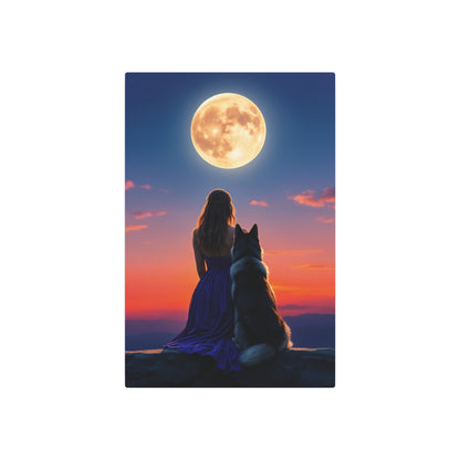 Moonlit Serenity: Enchanted Evening with Nature's Companion metal sign