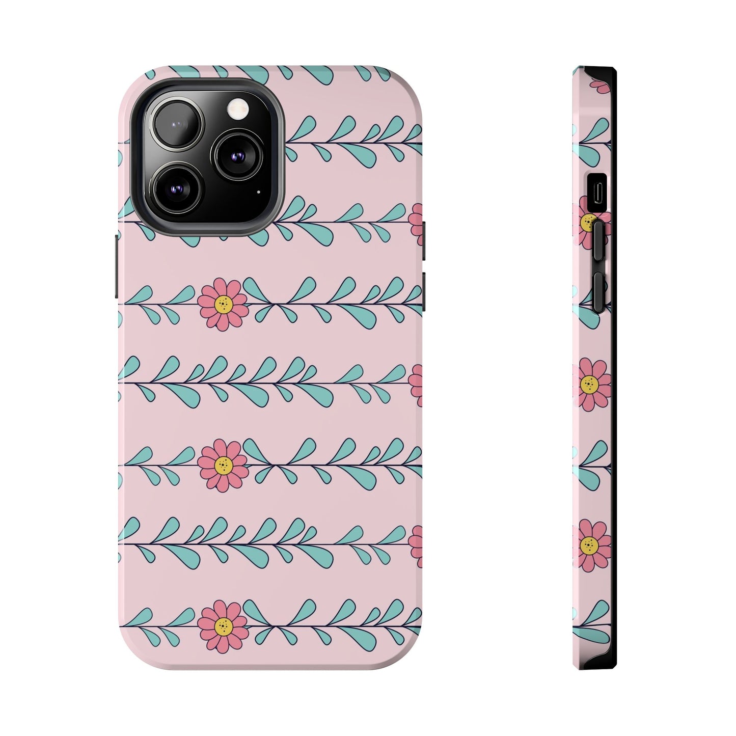 Seamless pattern pink flowers leaves Tough Phone Cases iPhone 13 Pro Max