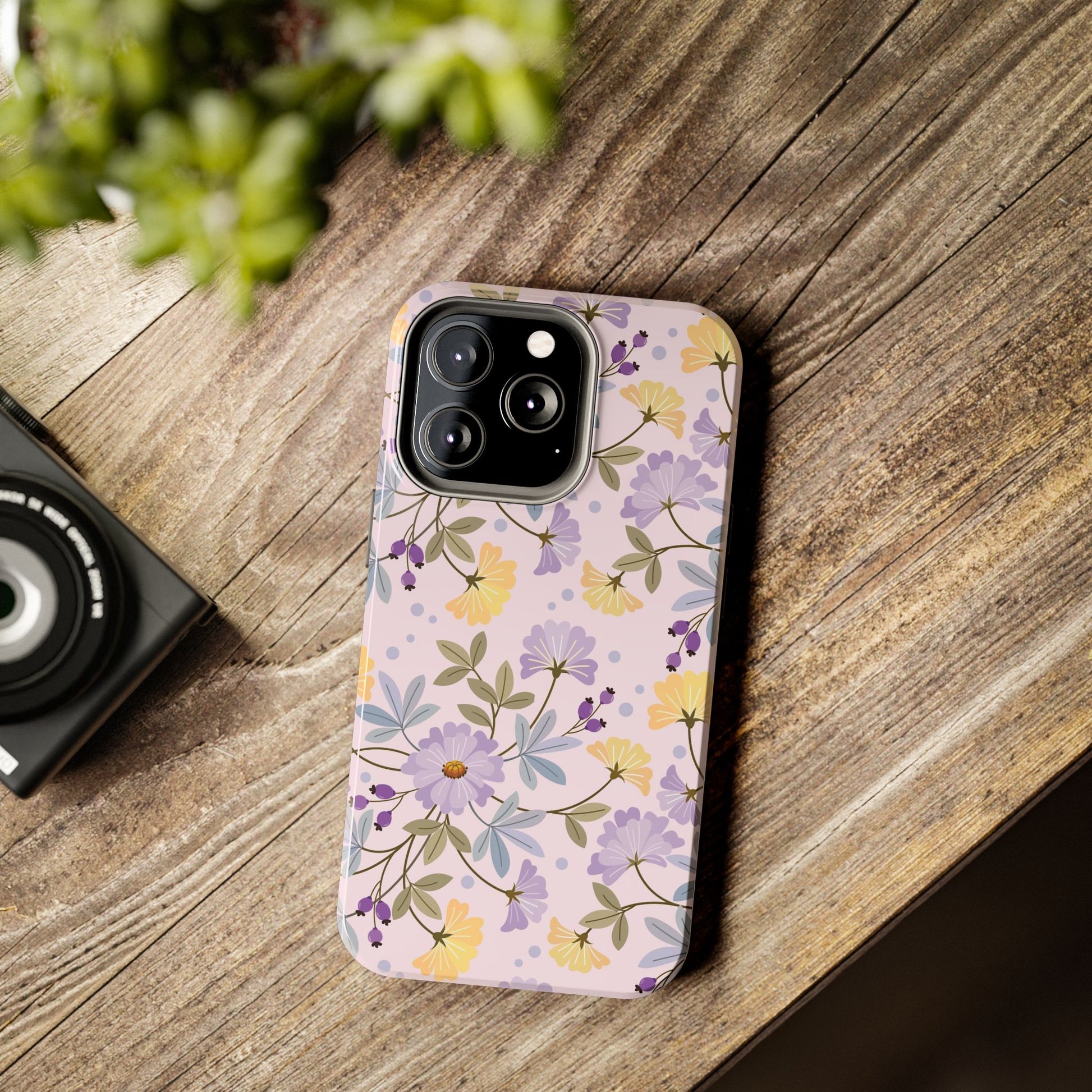 Blooming yellow and purple flowers Tough Phone Cases