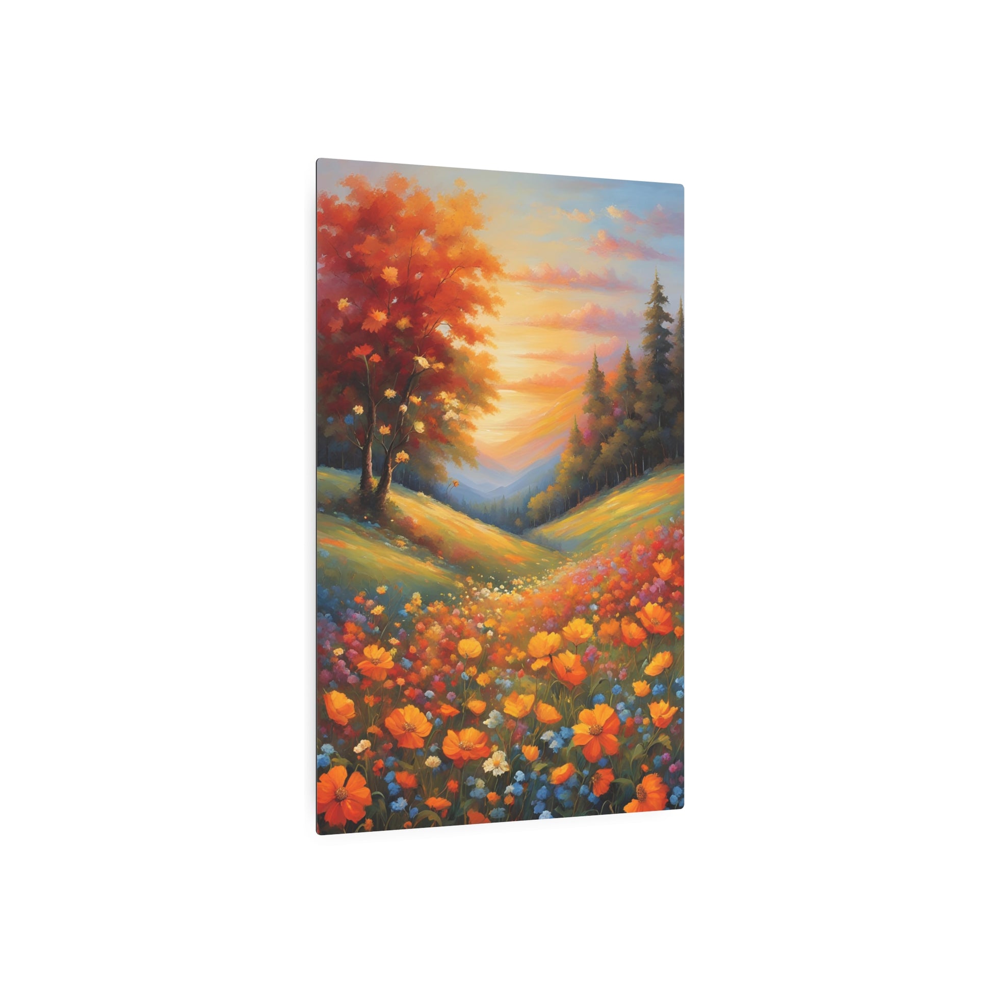 Sunset Symphony: A Dance of Autumn Blooms Metal Art Sign