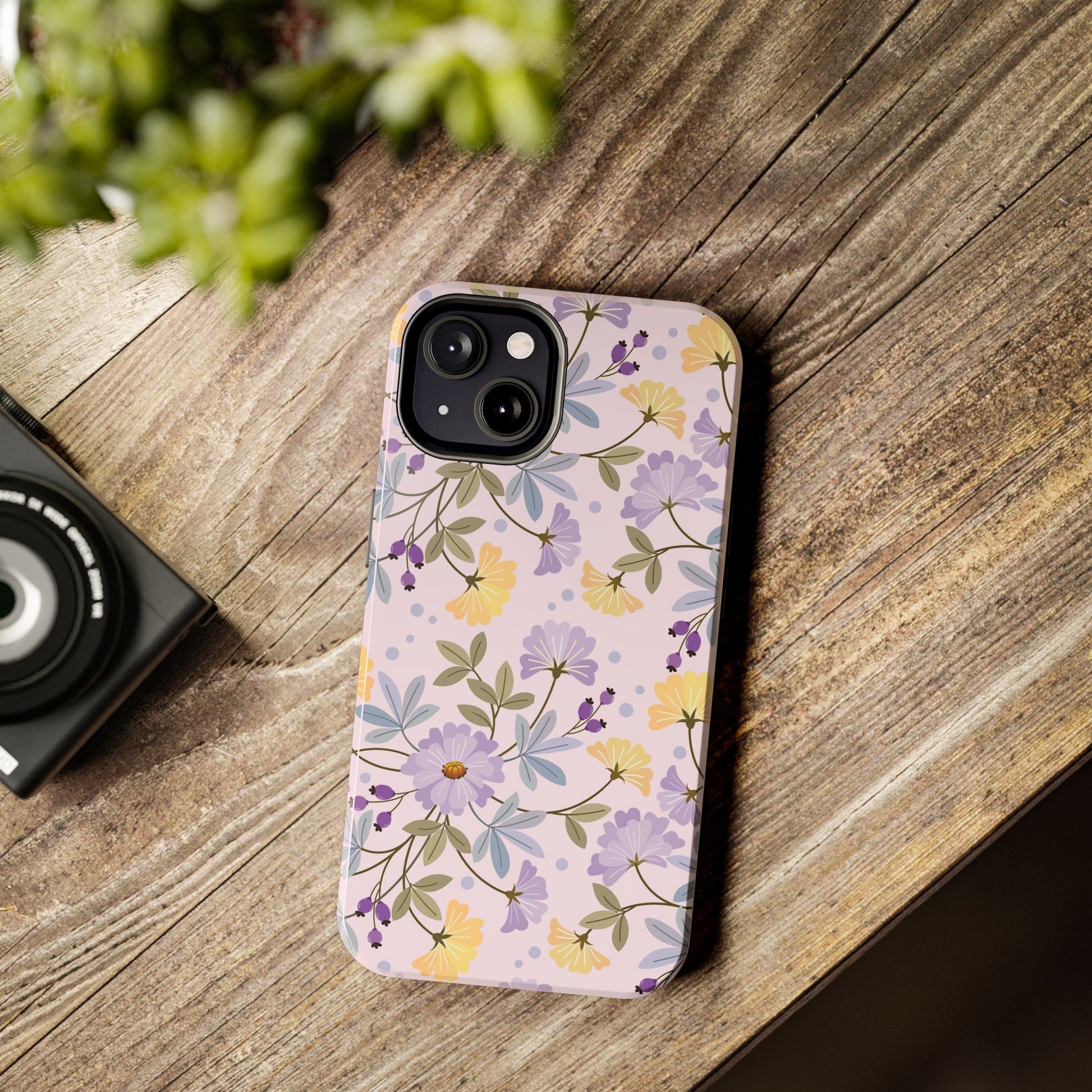 Blooming yellow and purple flowers Tough Phone Cases