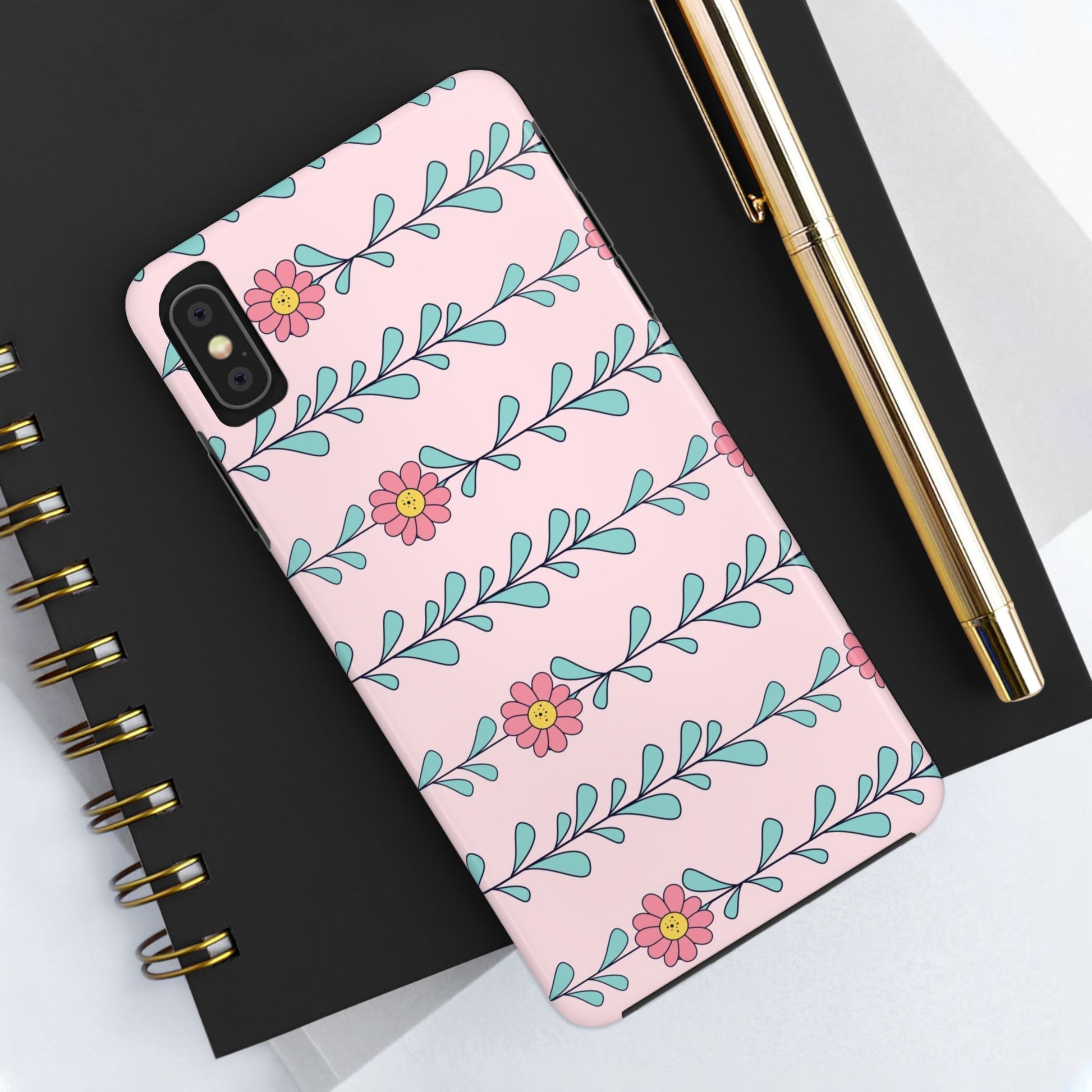 Seamless pattern pink flowers leaves Tough Phone Cases