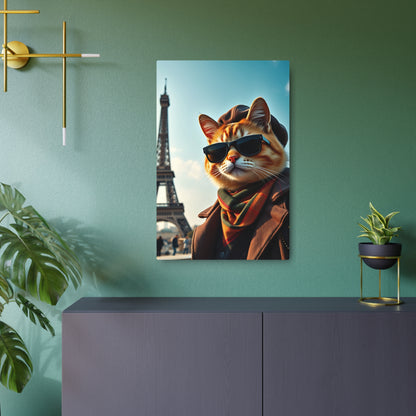 Chic Cat in Paris: A Purr-fect Encounter! Metal Art Sign 20″ x 30″ (Vertical) 0.12''