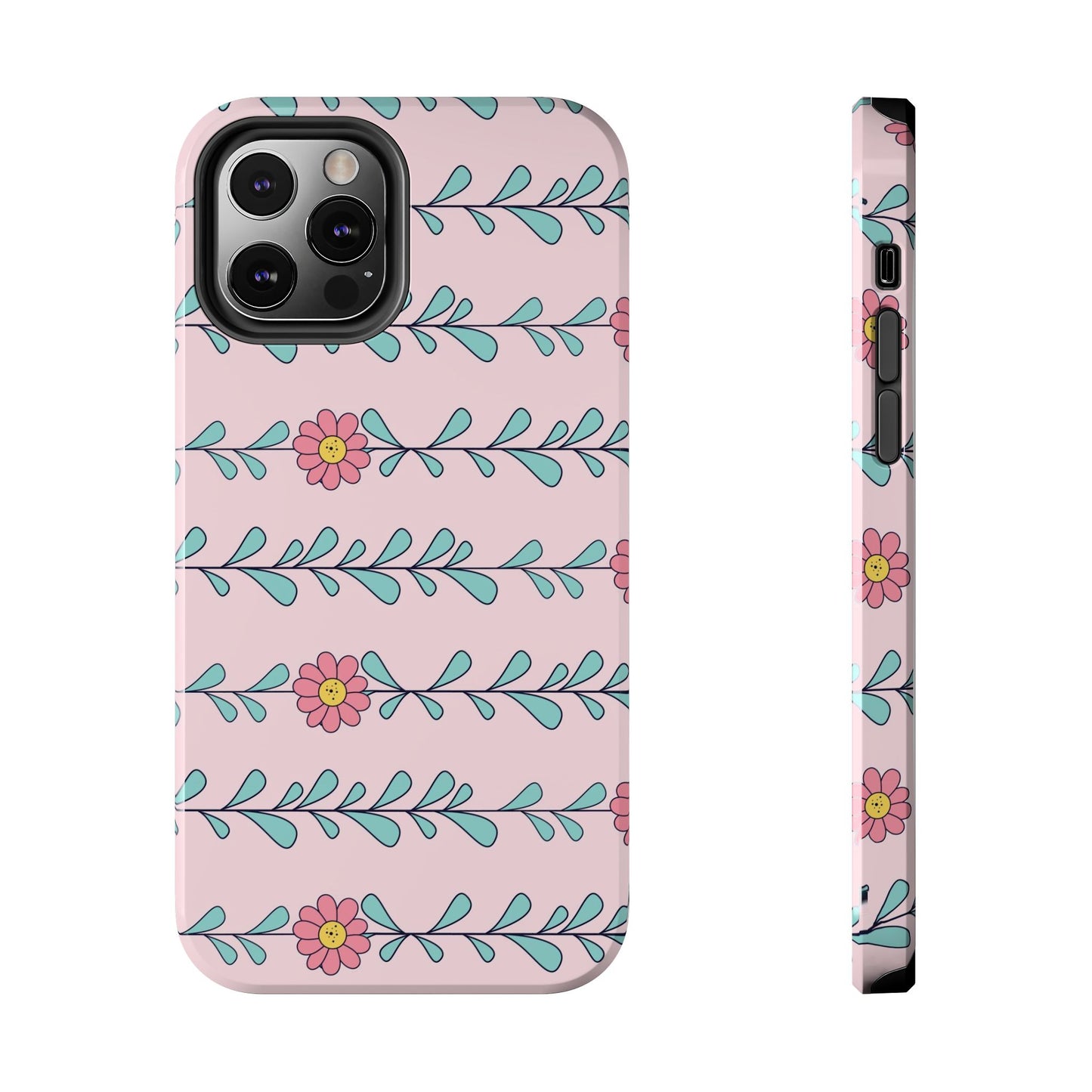 Seamless pattern pink flowers leaves Tough Phone Cases iPhone 12 Pro