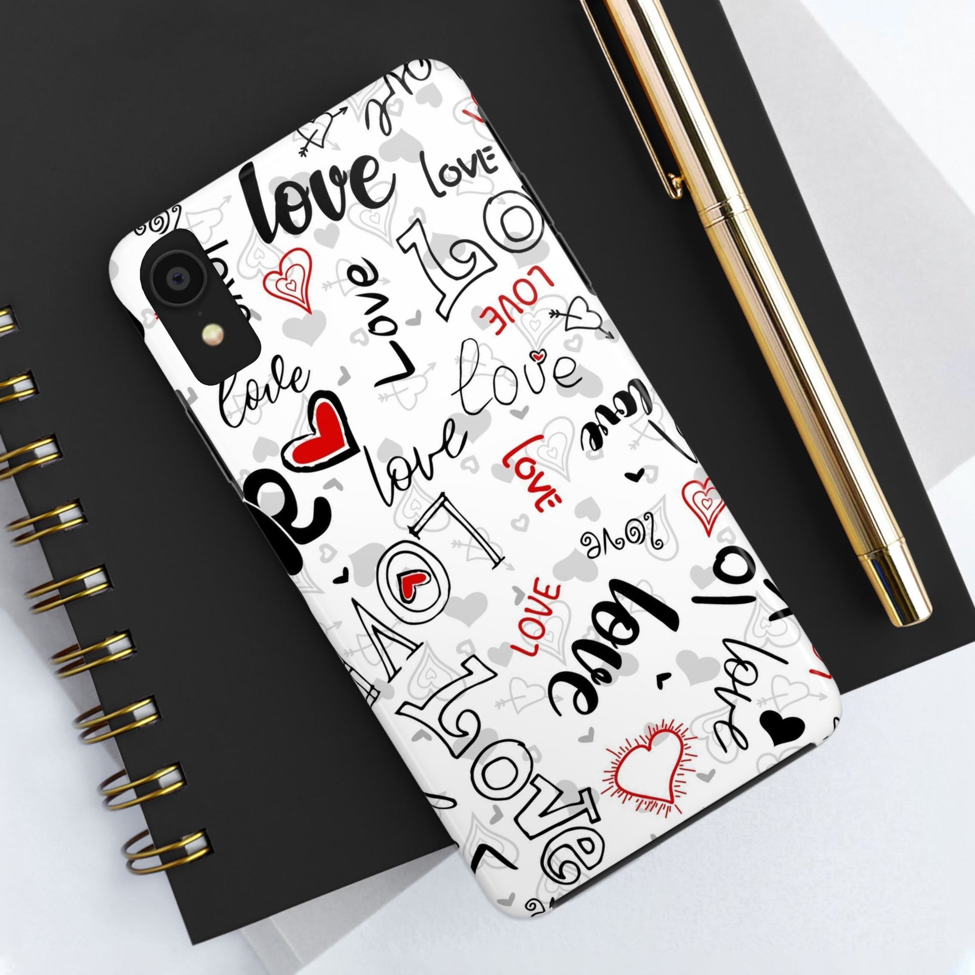 hearts with the words love Tough Phone Cases