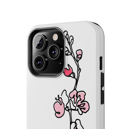 Cherry blossom single line art with abstract pink Tough Phone Cases