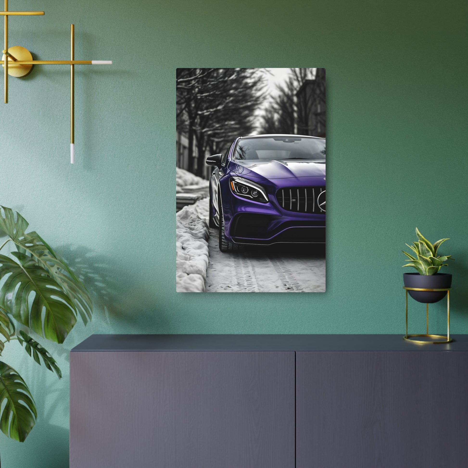 Luxury in Motion: Purple Mercedes-Benz Metal Sign Artwork 20″ x 30″ (Vertical) 0.12''