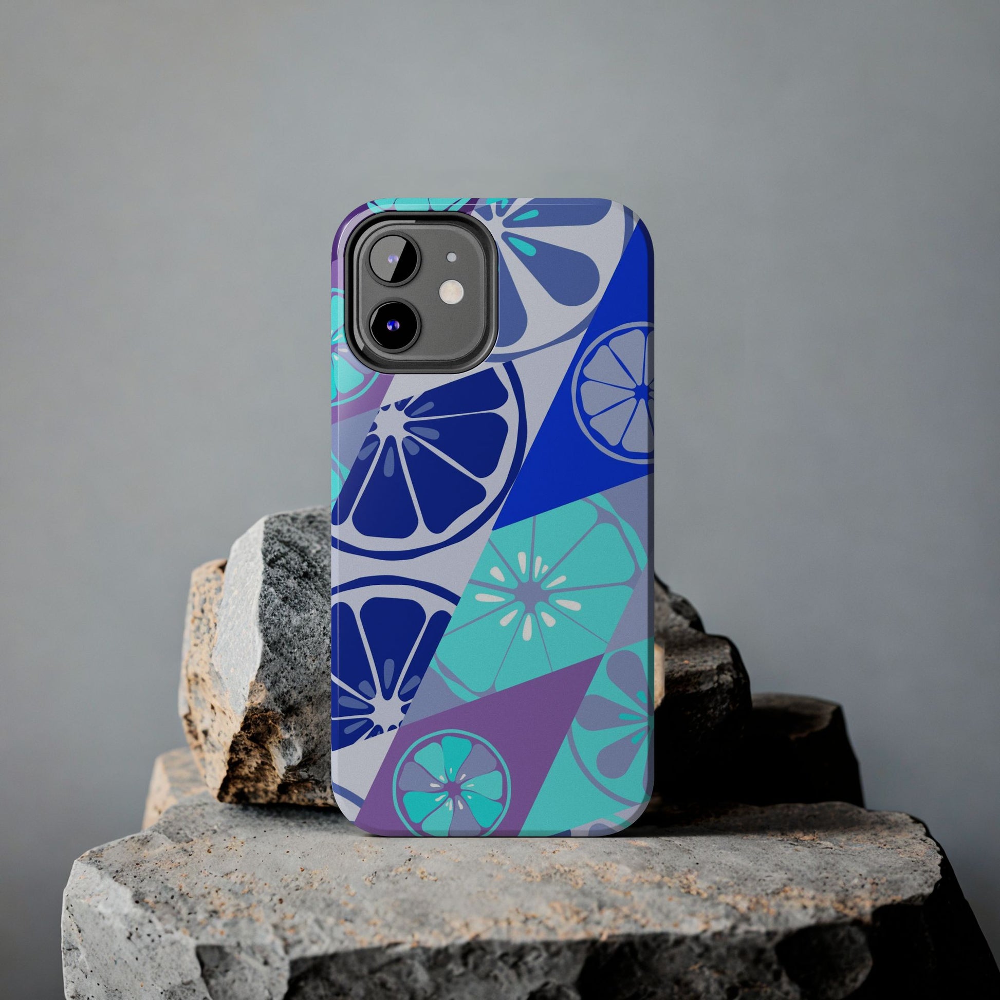 Texture blue with a pattern of lemons limes Tough Phone Cases